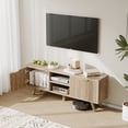 thumbnail image 3 of VERDALAY Mueble para TV con 2 puertas Soporte para TV Organizador para televisión Mueble para TV de madera con tira de luz Soporte para TV de madera con patas altas Consola para TV, roble, 3 of 16