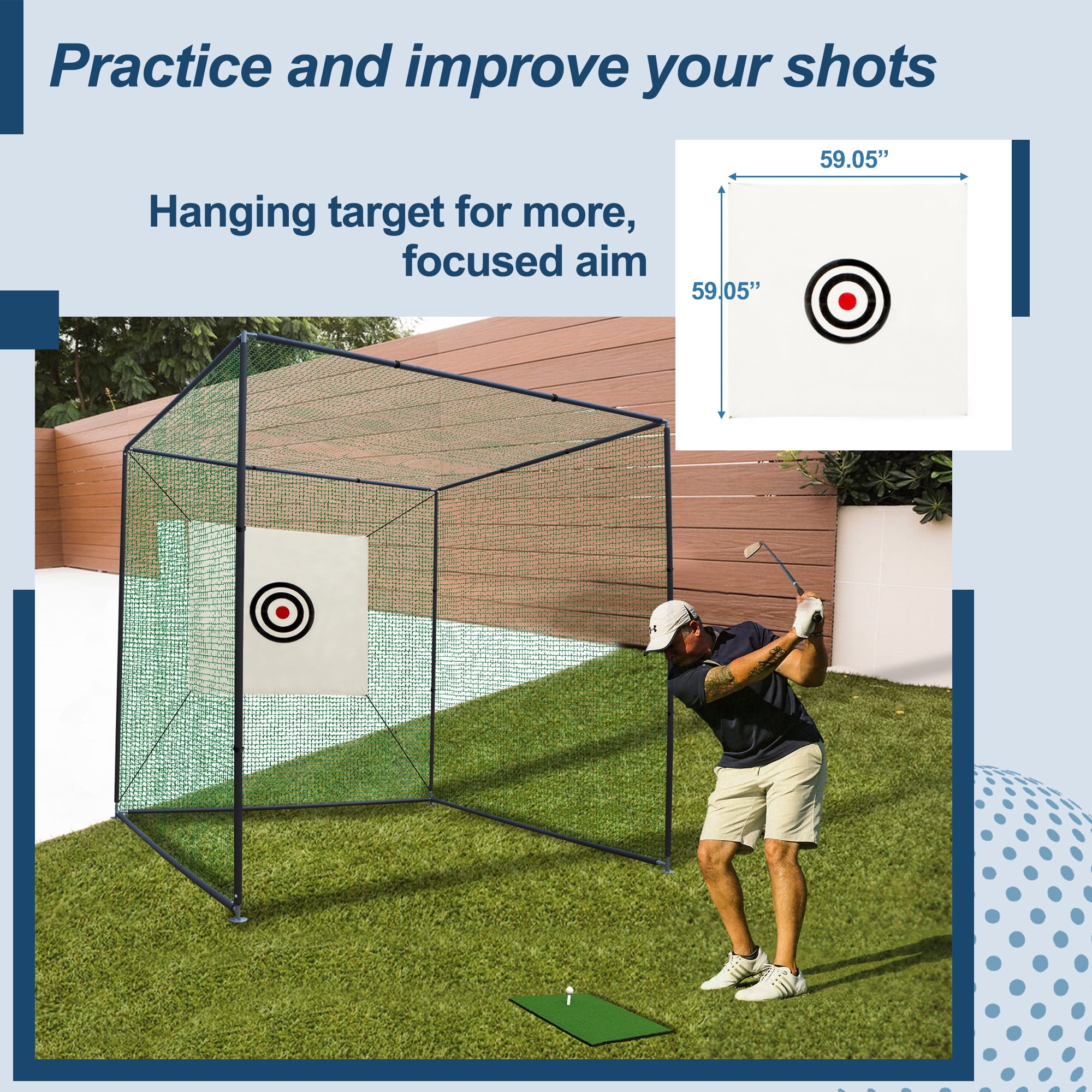 10x10x10FT Golf Practice Net Cage w/ Metal Frame Hitting Net Kit Indoor Outdoor