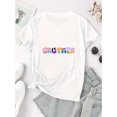 thumbnail image 4 of Women'S Casual Crew Neck T-Shirt with Creative Cartoon Alphabet Print, Fashionable Short Sleeve, Medium Stretch Polyester Knit Fabric, All-Season Comfort Fit Tee, 4 of 8