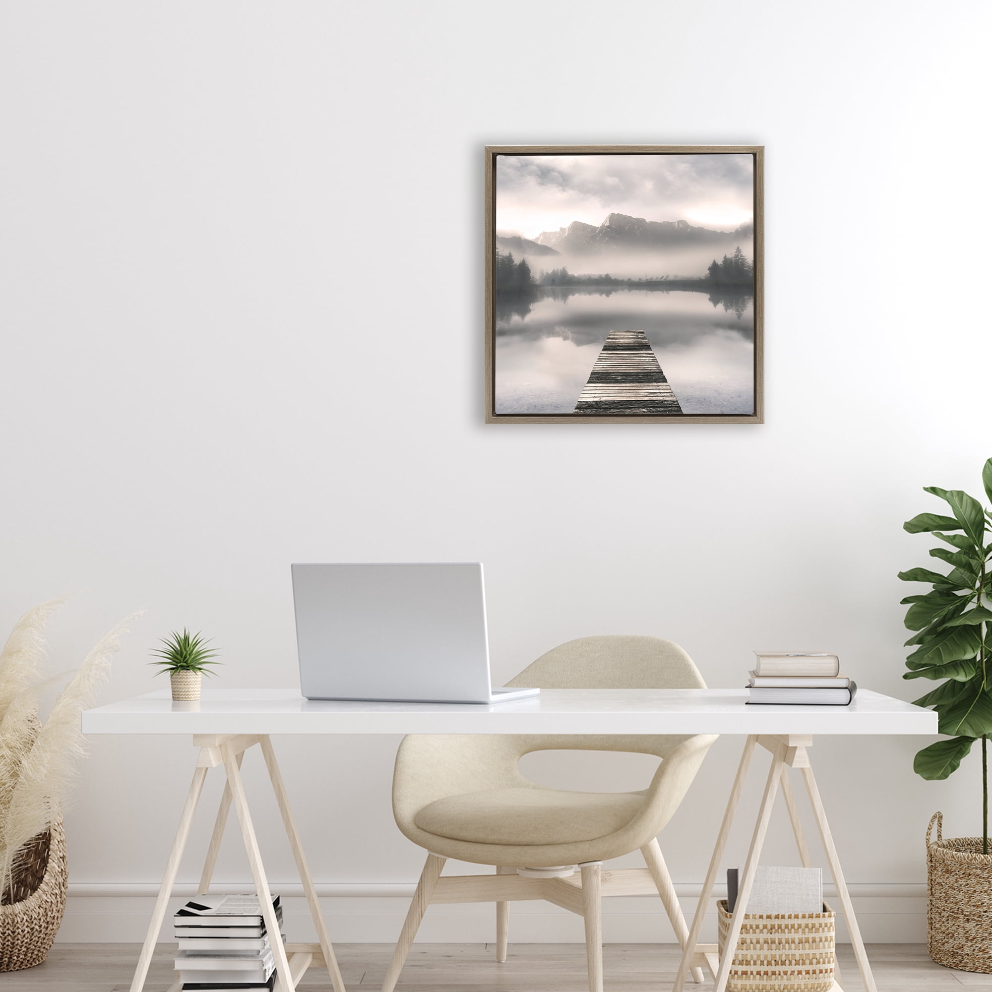 Stupell Industries Calm Reflective Waters & Mountains Brown Framed Floater Canvas Wall Art, design by Irene Weisz
