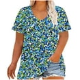 thumbnail image 1 of Camisetas Casuales de las Mujeres Más Tamaño V-Cuello Impresión Manga Corta Color Sólido Base de Verano Superior, Ligero para Diario, 1 of 9