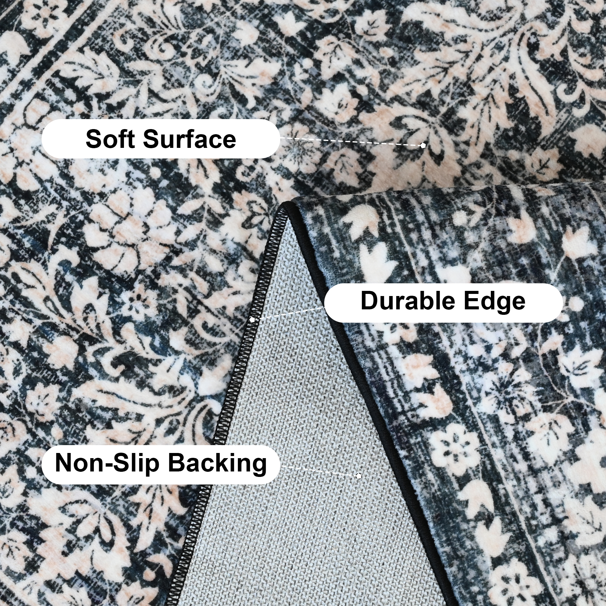 Pentantan 9'x12' Area Rugs, Washable Vintage Boho Rugs for Living Room, Retro Soft Indoor Carpet for Bedroom, Dining Room, Office, Black