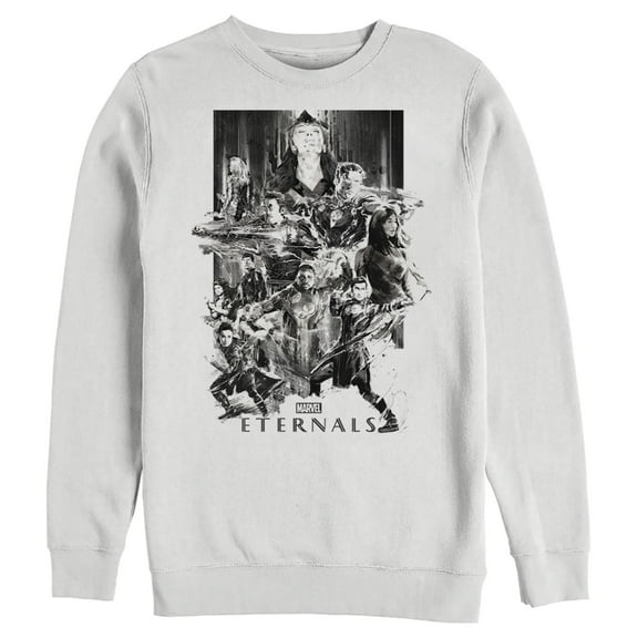 Men's Marvel Eternals Greyscale Poster Sweatshirt White 2X Large