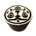 thumbnail image 2 of Round Wooden Block Hand Carved Collectible Astrological Sign Libra Stamp Art, 2 of 2