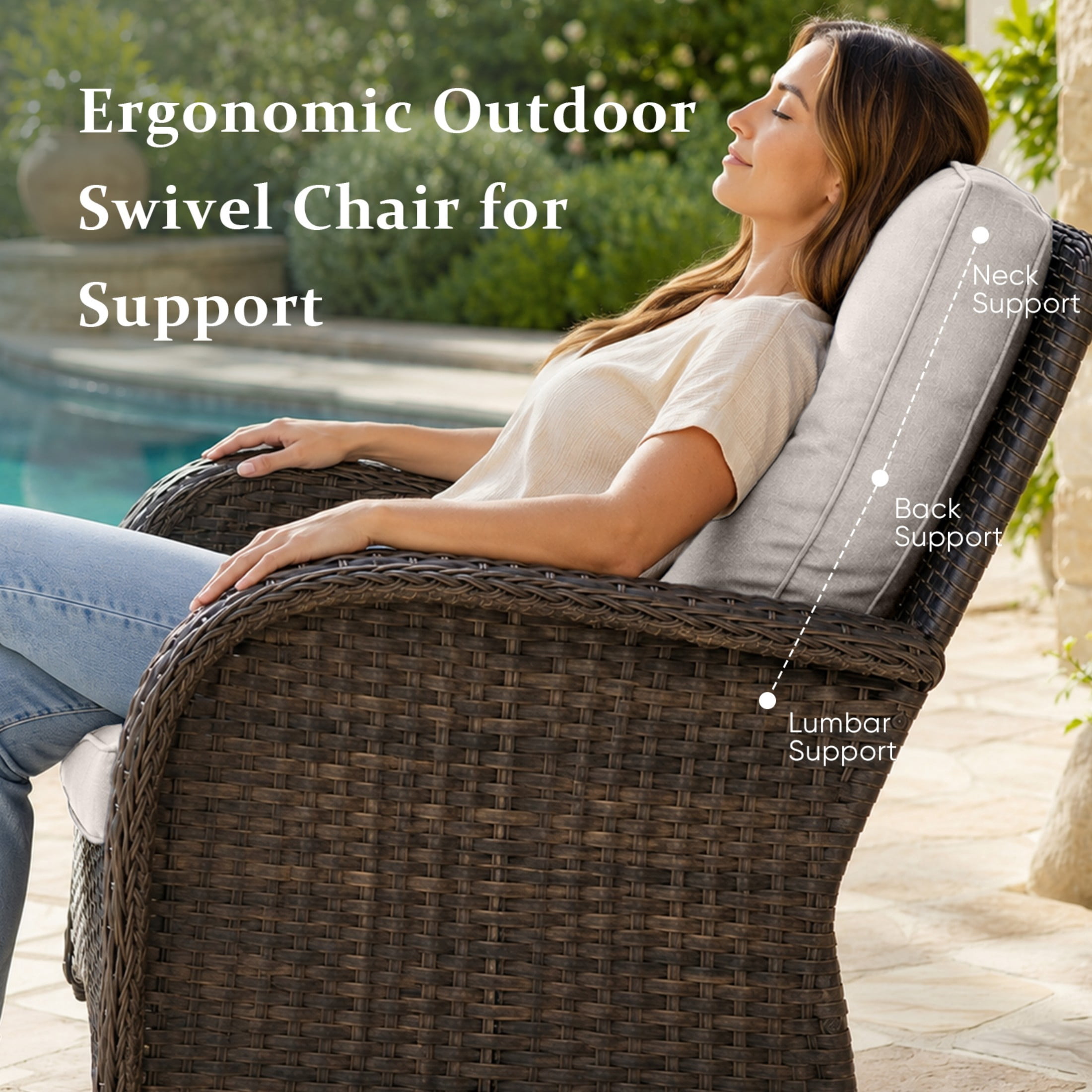 Unnifurnzi 5 Pieces Outdoor Wicker Patio Furniture Set-High Back Outdoor Rocking Chairs Set of 2 with Ottoman Patio Conversation Sets for Deck Lawn Porch Balcony Poolside-Brown/Beige