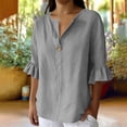 thumbnail image 2 of Tsesme Ruffle 3/4 Sleeve Tops for Women, V-Neck Button Pullover Loose Shirt, Lightweight Summer Causal Fashion T-Shirt XL, 2 of 7