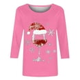 thumbnail image 4 of DeHolifer Women T-Shirts Red Wine Glass 3/4 Sleeve Christmas Pullover Xmas Santa Hat Graphic Blouse T-Shirts Tops Pink 2XL, 4 of 4