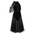thumbnail image 2 of IBTOM CASTLE Women Lyrical Dance Dress Shiny Criss Cross Spaghetti Strap Full Circle Mesh Tulle Long Dress with Brooch Pin XL Black, 2 of 8