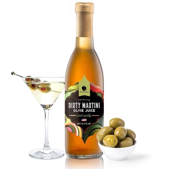 Gourmanity Olive Juice for Dirty Martinis, Premium Olive Brine, the Ideal Martini Mix, Classic Cocktail Enhancer, Perfect Addition to Your Home Bar 12oz Bottle (Pack of 1)