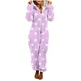 thumbnail image 2 of Xdegoge Adult Onesies Fleece Pajamas Fuzzy Hooded Zip Up One Piece Jumpsuit Heart Graphic Loungewear Sleep Pajama Sherpa Warm Winter Clothes, 2 of 5