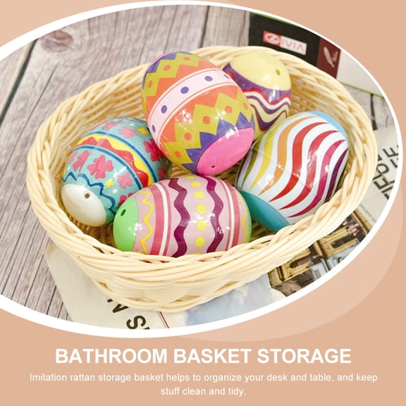ETEREAUTY Set of 2 Beige Woven Storage Baskets, Multi-Purpose Organizer for Bathroom, Kitchen, Office and Home