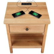 DecorTech Traditional Rectangular End Table with AC Power and USB Charging Ports, Oak