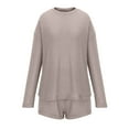 thumbnail image 5 of successthop Womens Summer Outfits Solid Color Knit Crewneck Long Sleeve Shirts and High Waist Shorts Cosy Loose Fit Pajamas Lounge Set Loungewear Summer Outfits, 5 of 6
