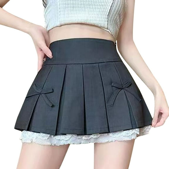 Ohufall Women's Mini Skirts Built in Shorts Summer Casual Breathable Elastic High Waist School Uniform Skirt Fashion Sexy Solid Lace Pleated Athletic Tennis Skirts for Women