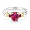 thumbnail image 3 of Gem Stone King 1.45 Cttw Oval Red Created Ruby Ring for Women |  2 Tone 925 Sterling Silver and 10K Yellow Gold | Wedding Engagement Anniversary Promise Ring for Women | Size 6, 3 of 6