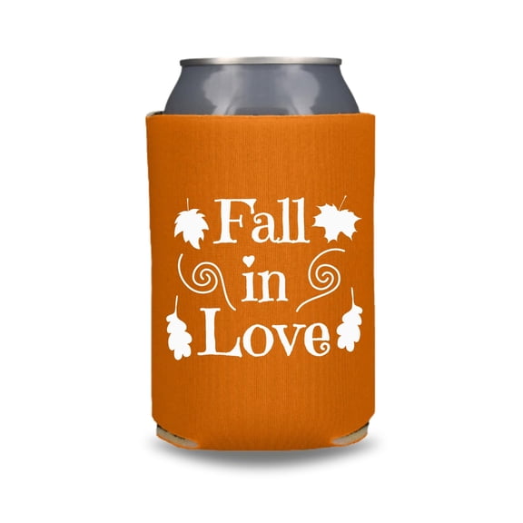 Fall Wedding Can Coolers, Fall In Love Coolie, Wedding Party Perfect Gift and Souvenir Ideas, Couple Beer Hugger (Burnt Orange)