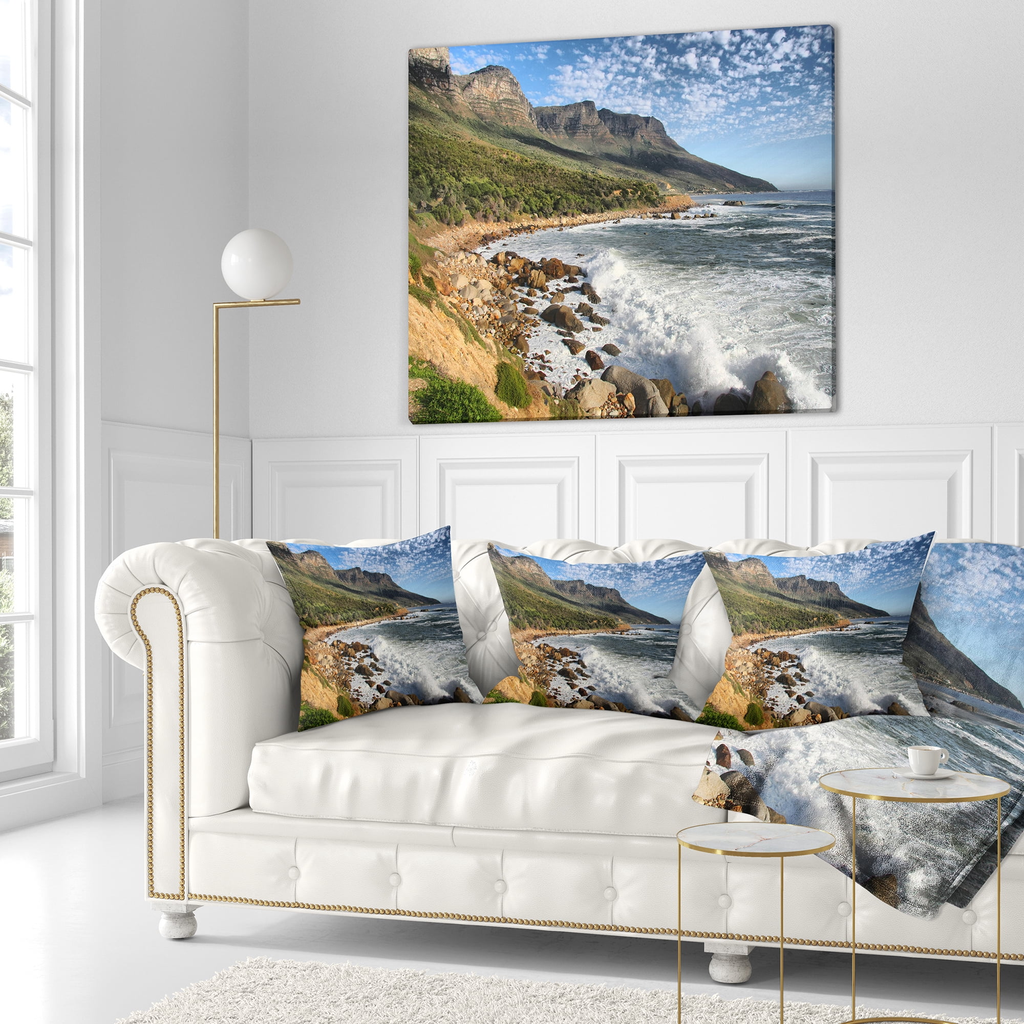 Designart Beautiful South African Seashore - Seashore Throw Pillow - 16x16