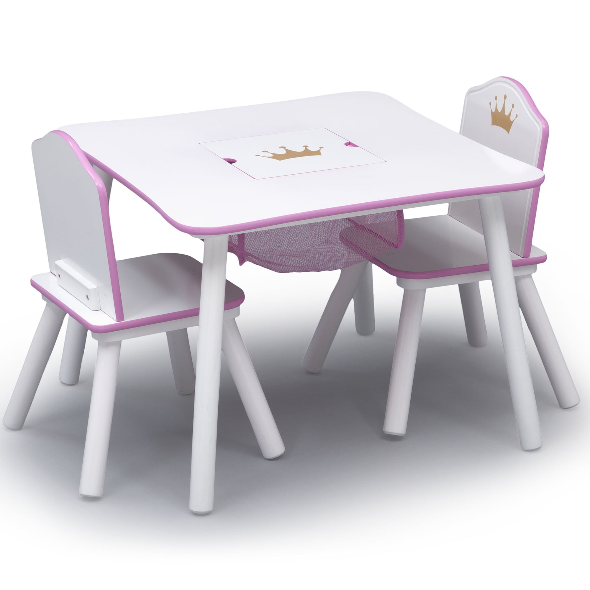 Delta Children Kids Table and Chair Set with Storage for Toddlers White/Pink