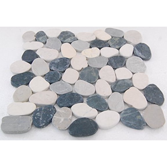 Interlocking Pebble Floor Tiles (5-Pack) Kitchen, Bathroom, and Patio Flooring | Indoor and Outdoor Use | Natural Black Grey Tan Red Stones | Quick and Easy Grout Installation