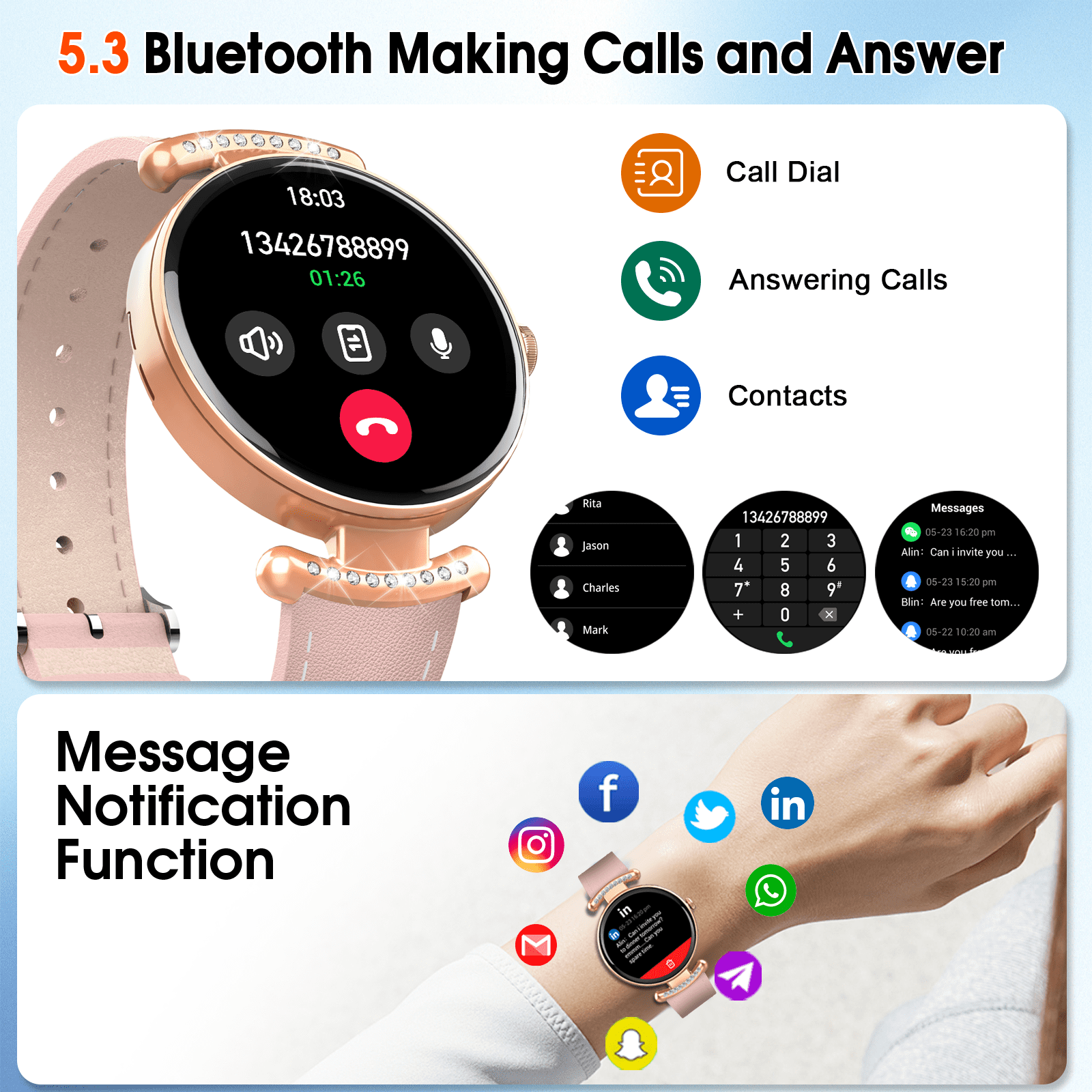 Smart Watches for Women, 1.2'' AMOLED HD Round Screen Fitness Trackers with Bluetooth Call (Answer/Make/Text), 100+ Sports Mode, IP68 Waterproof Women Smart Watch for Android IOS