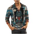 thumbnail image 2 of Blusa y camisa de manga larga con cuello vuelto para hombre, informal, con botones, manga larga, estampado vintage 3D, 2 of 6