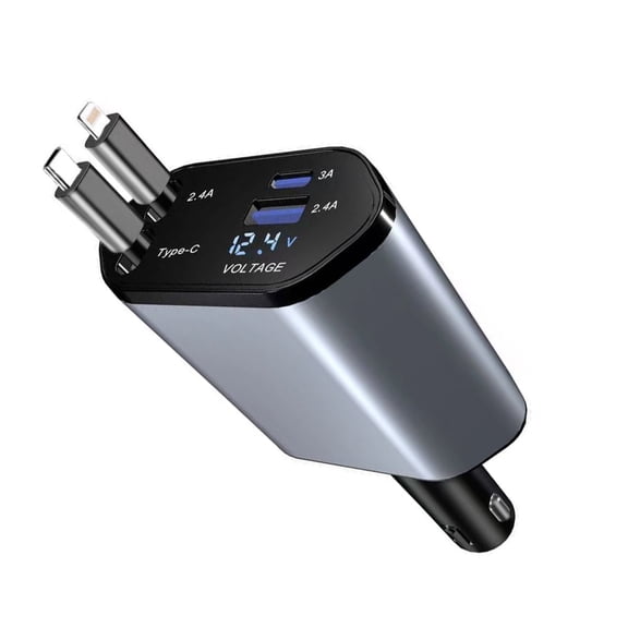 TSBIFV 4 in 1 Retractable Car Charger, 120W Fast Car Phone Charger with iPhone and Type C Cable and 2 Charging Ports Car Charger Adapter