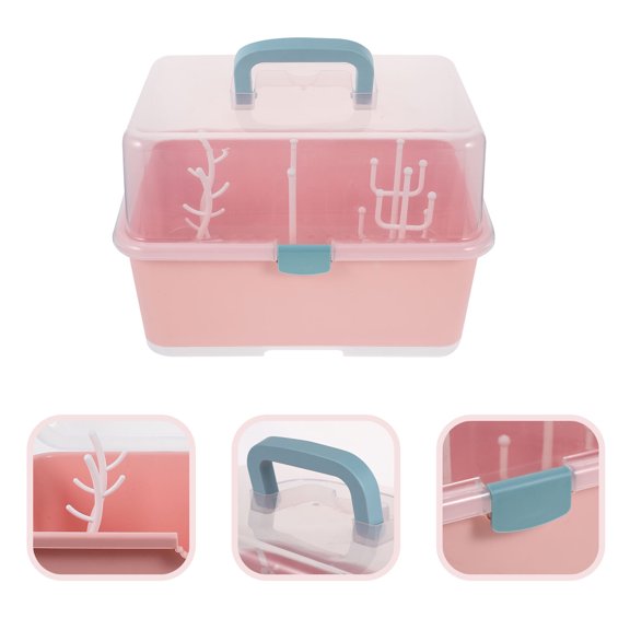 FRCOLOR Pink Baby Bottle Drying Box with Dust Proof Cover for Home Use Made of Safe PP Material