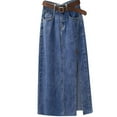 thumbnail image 2 of Pxiakgy skirts for women Women's Embroidery High Waisted Mid Length Spring And Summer New Slimming Slit Bag Hip A Line Skirt Denim Skirt women's skirts skirts for women trendy Blue + L, 2 of 9