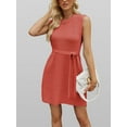 thumbnail image 2 of Women'S Sleeveless Sweater Tank Dress Solid Color Casual Crew Neck Side Slit Knitted Dress with Belt Orange & Red XL, 2 of 8