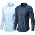 thumbnail image 3 of Camisa blanca de manga larga para hombre, informal, formal, de negocios, de corte entallado, estilo coreano, camisa de trabajo profesional, planchado sin arrugas, 3 of 4