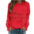 thumbnail image 2 of SwiftWear Merry Christmas Glitter Print Crew Neck Sweatshirts Women Festive Pullover No Hood Casual Holiday Top Red, 2 of 4