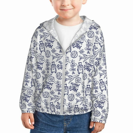 

Lukts World Travel2 Print Children s Long-Sleeved Sun Protection Clothing Hooded Sweatshirts for Boys and Girls Outdoor Sports-4 Years