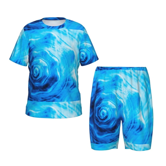 Balery Blue Shell Conjunto de Pijama Infantil de Manga Corta con Estampado – Ropa de Dormir de Algodón Suave-Small