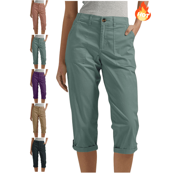 Mifsaly Cargo Capris for Women with Pockets Knee Length Summer Crop Pants with Pockets Outdoor Travel Hiking Casual Straight Leg Crop Trousers XXXL