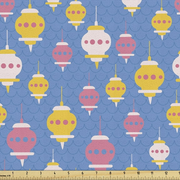 Orient Fabric by the Yard, Doodle Pattern of Folk Eastern Lambs on Scale Look Backdrop, Decorative Upholstery Fabric for Sofas and Home Accents, 2 Yards, Pastel Pink Mustard by Ambesonne