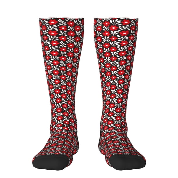 Balery Red Floral Calcetines novedosos Calcetines deportivos Calcetines hasta la rodilla Calcetines de algodón Calcetines originales y geniales