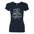 thumbnail image 2 of Wild Bobby Raised on Sweet Tea and Jesus Inspirational/Christian Women Slim Fit Junior Tee, Navy, Medium, 2 of 5