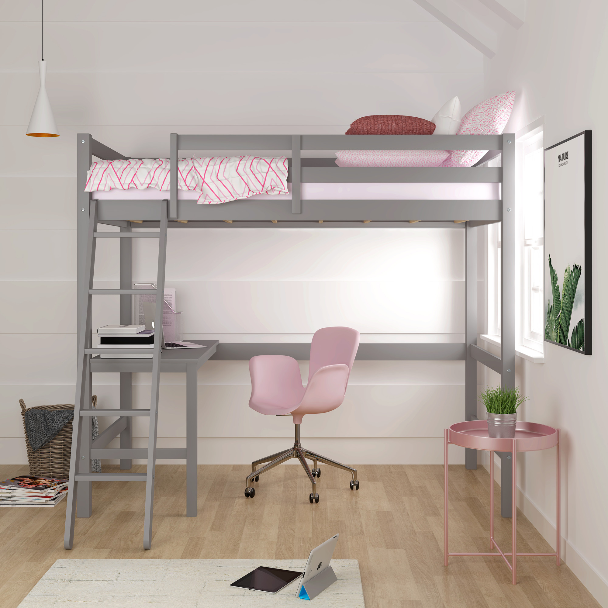 Hillsdale Campbell Wood Twin Loft Bunk Bed with Desk, Gray - image 4 of 14