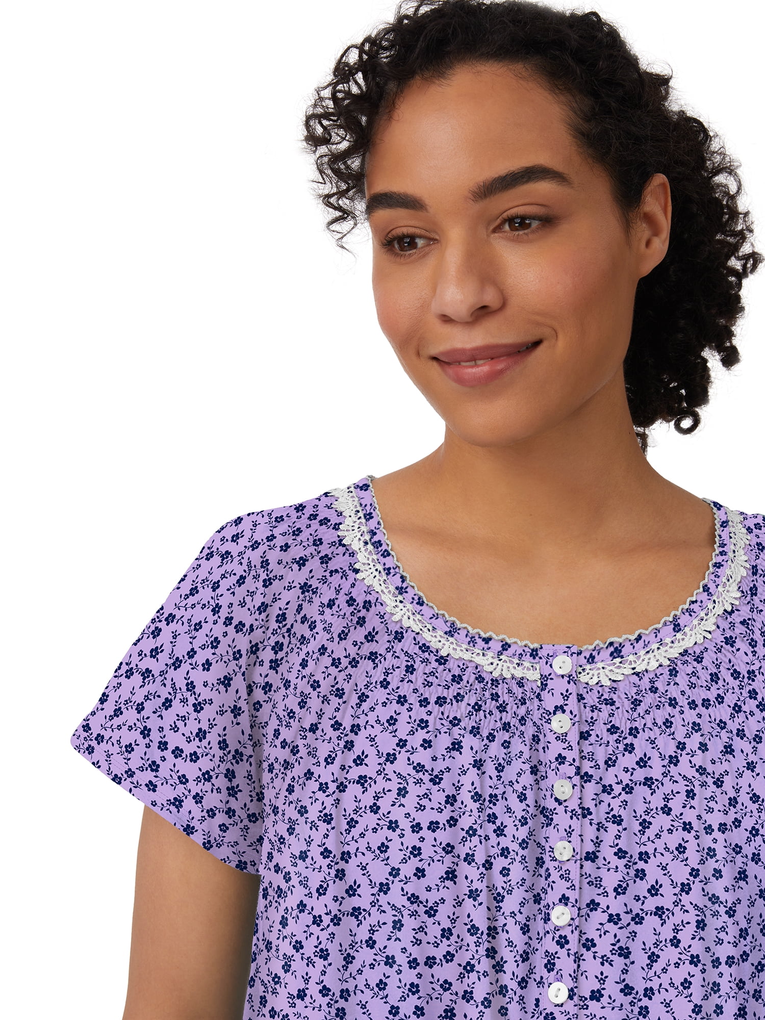 Aria Women's 100% Cotton Raglan Sleeve Smocked Neck 40" Sleepwear Gown, Sizes XS-5X