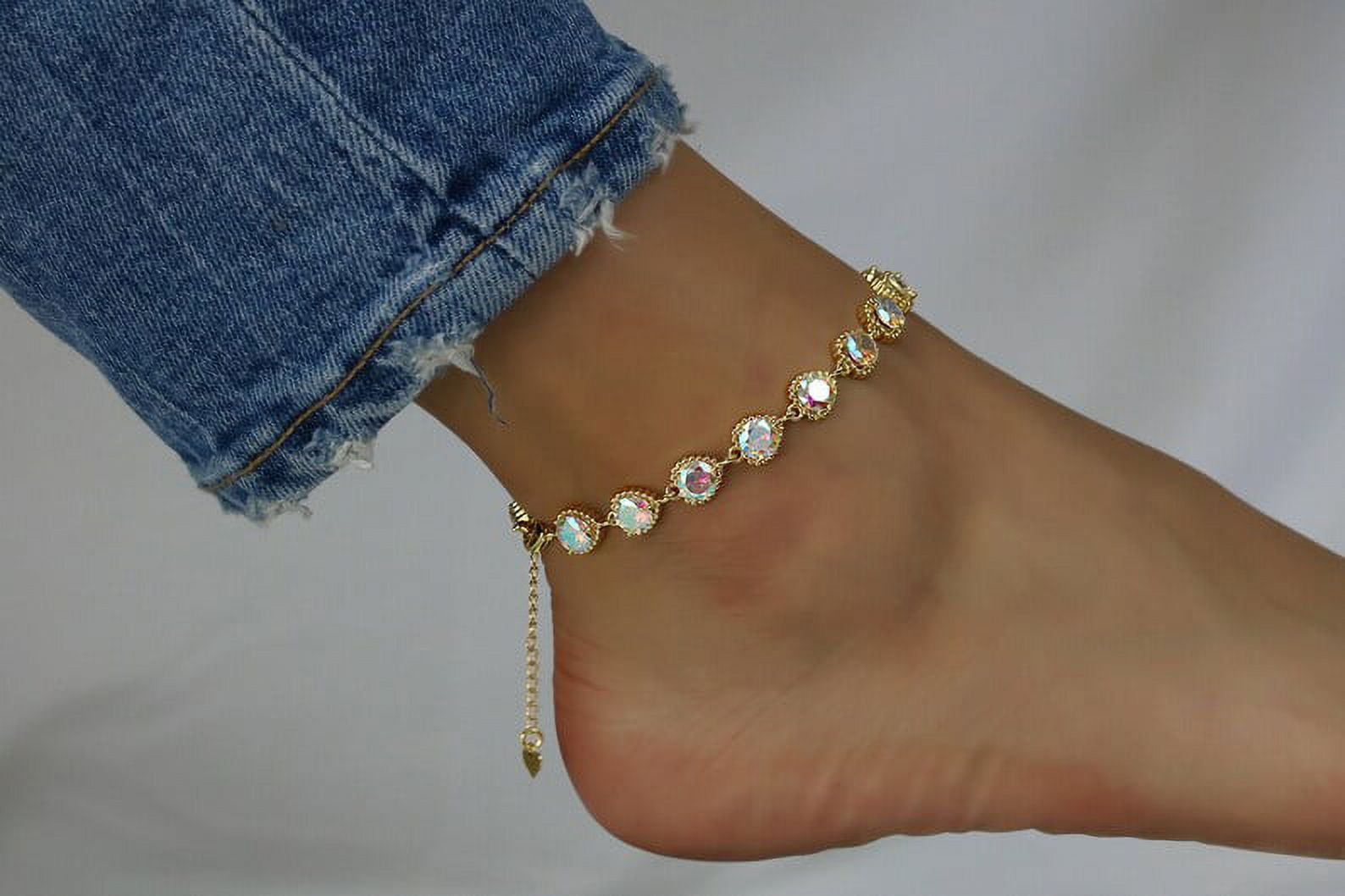 Trendy CZ Stones Adjustable Anklet For Women,5"+2" Inch Adjustable Size.
