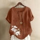 thumbnail image 2 of Vestidos Casuales Para Mujer, Blusas De Mujer De Moda Blusa informal de lino con cuello redondo, manga corta y botones para mujer, 2 of 4
