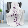 thumbnail image 4 of Spring Soft Flannel Fleece Throw Blanket, Violet Tree Swirling Persian Lilac Blooms with Butterfly Ornamental Plant Graphic, Cozy Plush for Indoor and Outdoor Use, 70" x 90", Plum White, by Ambesonne, 4 of 5