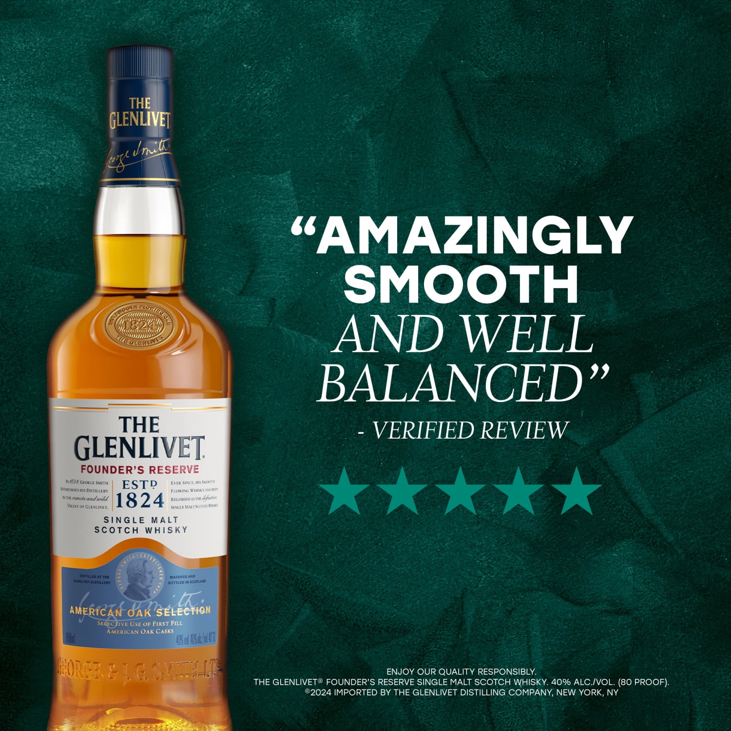 The Glenlivet Founder's Reserve Single Malt Scotch Whisky, 750 ml Bottle, 40% ABV