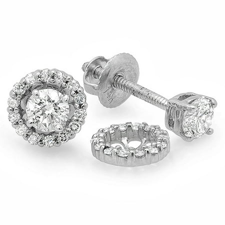 Diamond Jacket Earrings 0.45 Carat (ctw) 14k White Gold Round Diamond Ladies Halo Style Stud Earrings With Removable Jackets 1/2 CT ()