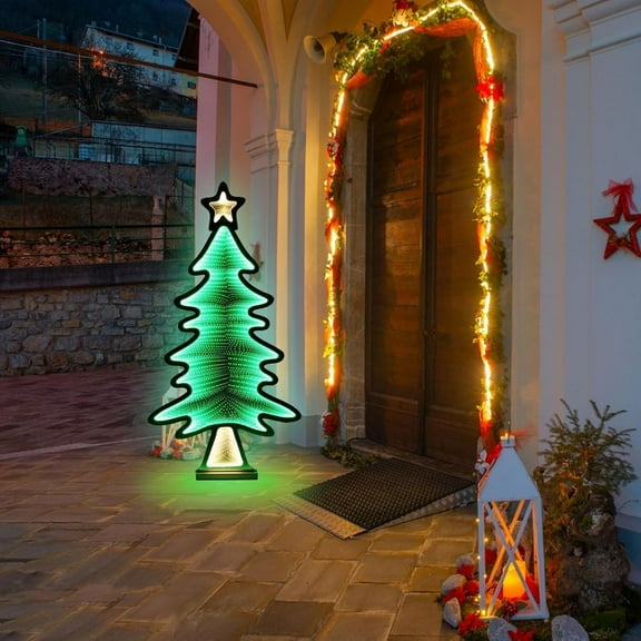 Green Standing LED Infinity Christmas Tree Decoration with Metal Base