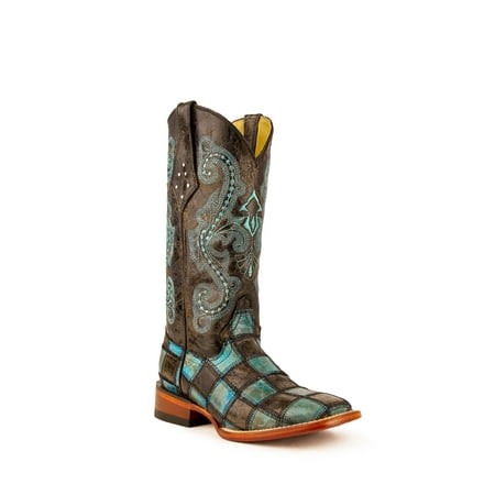 

Women s Ferrini Patchwork Leather Boots Handcrafted Black