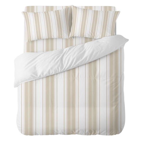 Beige Stripes Twin Duvet Cover Set 4pcs Farmhouse Minimalist Striped Vintage Rustic Soft Cozy All Season Bed Sheet Set, 1 Duvet Cover 1 Sheet and 2 Pillowcases (No Comforter)