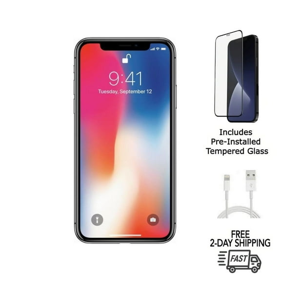 Restored Apple iPhone X (Unlocked) 64GB Space Gray (A1865) Bundle with Pre-Installed Tempered Glass (Refurbished)