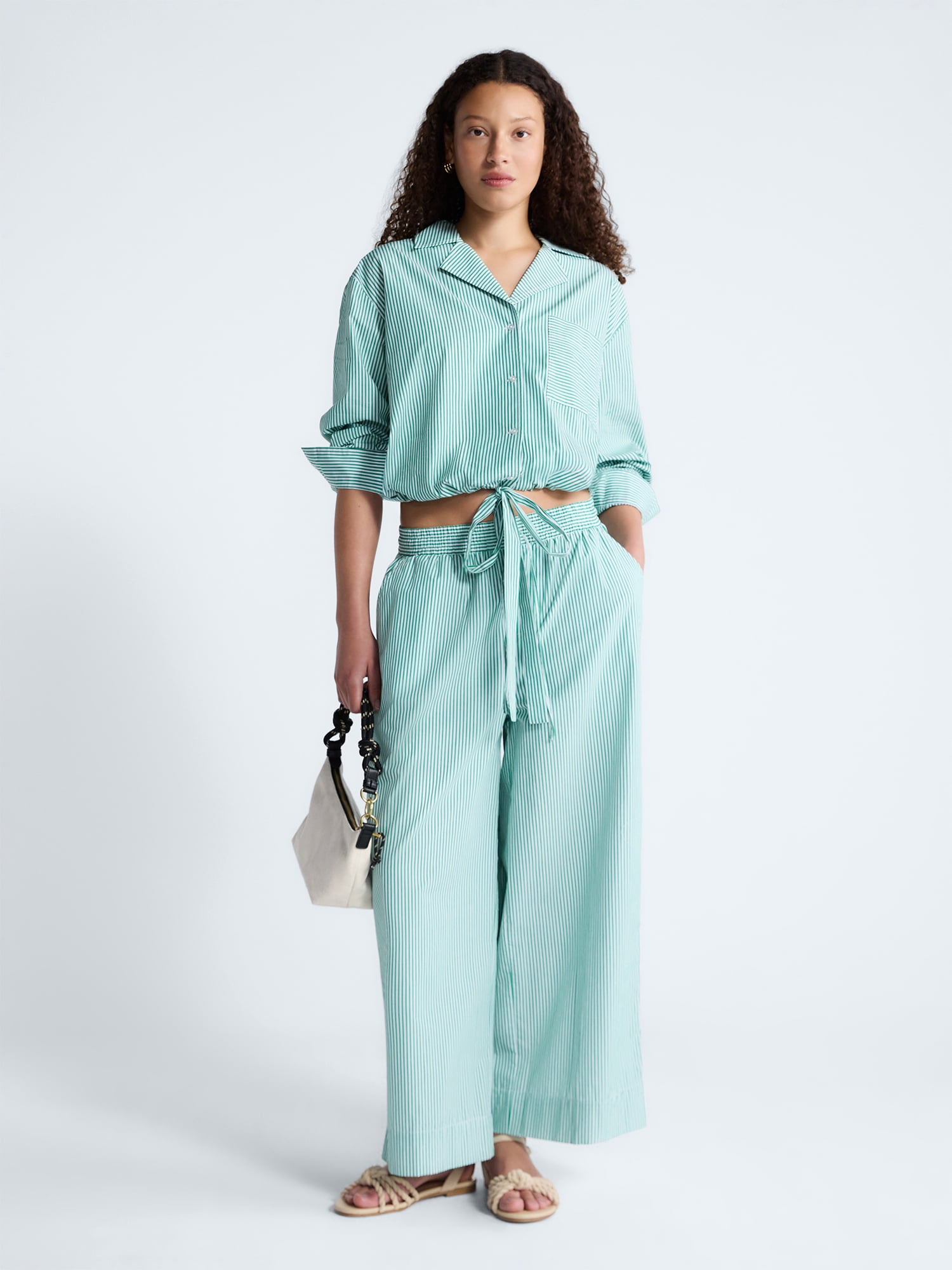 Free Assembly Women's and Women's Plus Cotton Poplin Cropped Wide Leg Pants, 26" Inseam, Sizes XS-4X