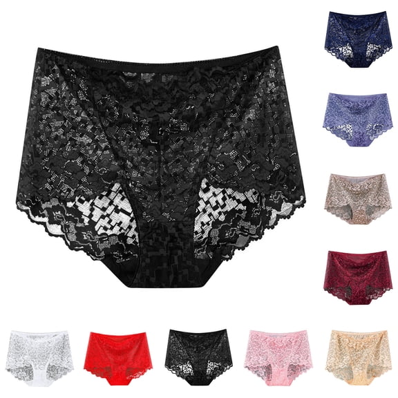 Fesfesfes Panties For Women Solid Color High Waisted Mesh Breathable And Lace Hollow Underwear Panties